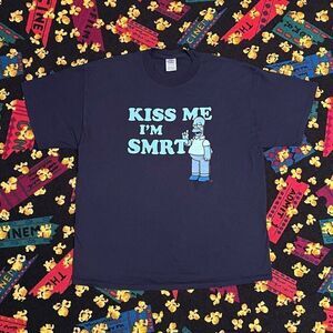 Mens Vintage 06 THE SIMPSONS ‘Kiss Me I’m Smrt’ Blue Graphic Tee Shirt / Size XL